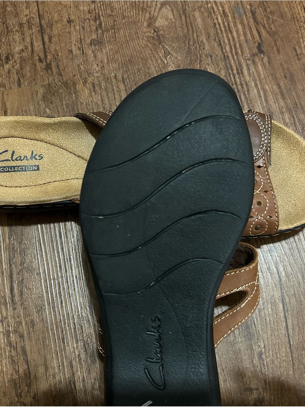Clarks Brown Triple-Strap Leather Slide Sandals - Women's - Picture 4 of 4